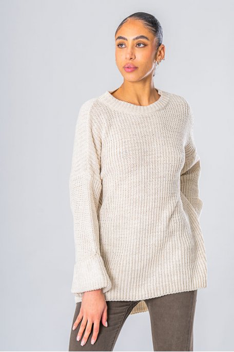 Asymmetrical sweater with rolled up sleeves beige
