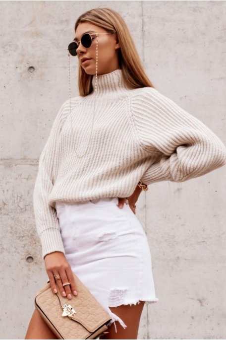 Strickpullover mit Stehkragen beige