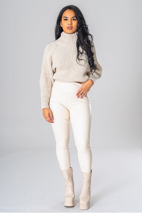 Legging simili détail couture écru