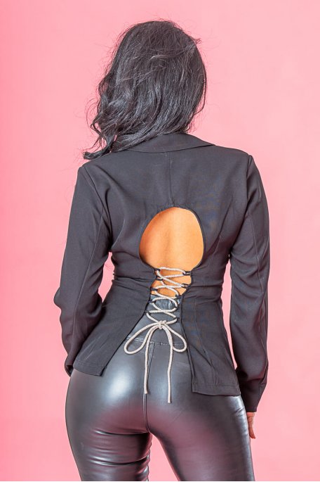 Blazer dos ouvert style liens strass noir