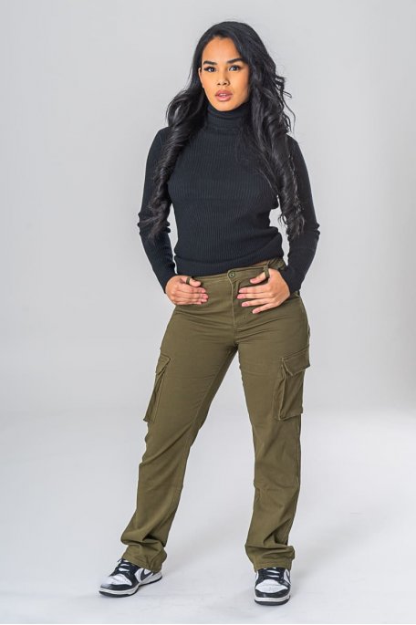 Pantalon cargo femme noire à fermeture éclair