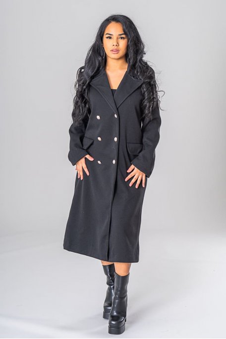 Manteau long col classique noir