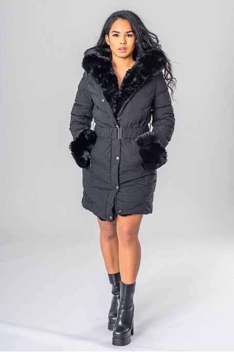 Removable faux fur jacket black