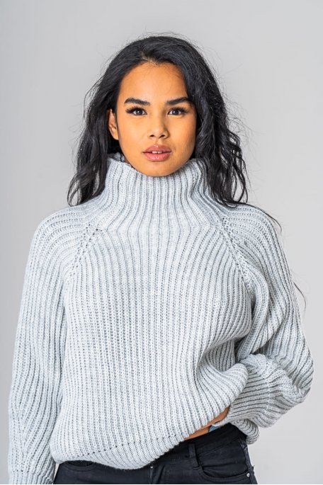 Grey high neck knitted sweater