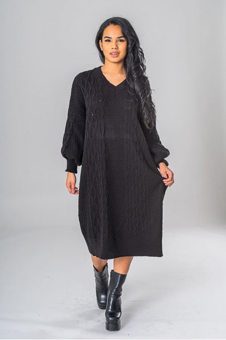 Robe pull longue col V noir