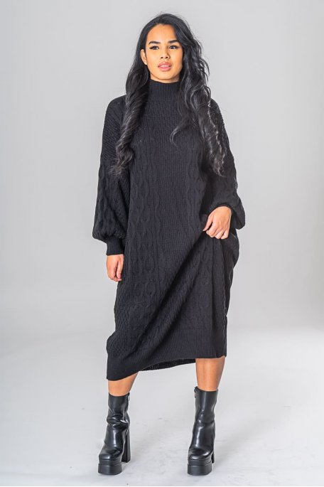 Long dress in black braided mesh