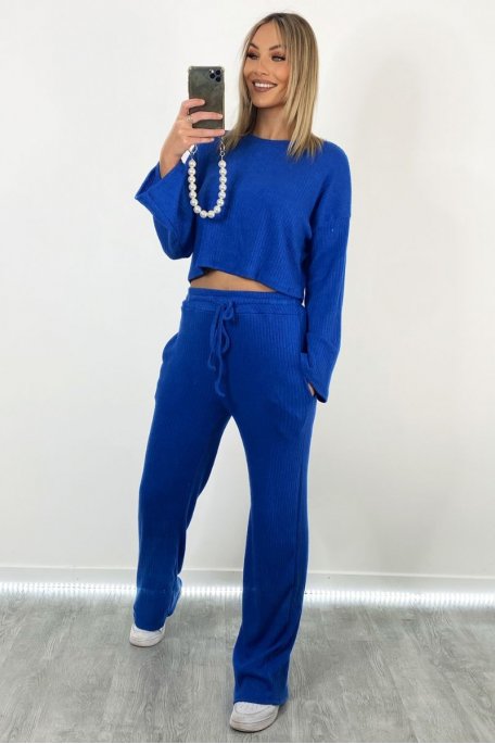 Blue ribbed long sleeve top set