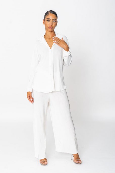White pleated shirt set