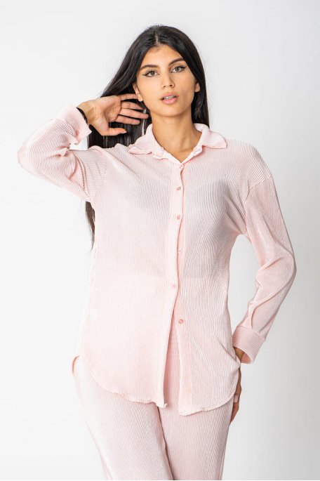 Pale pink pleated shirt set