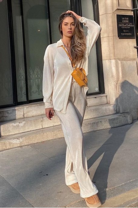 Ensemble chemise fluide plissé beige