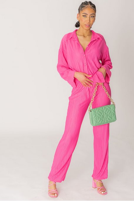 Set Hemd fließend plissiert Fuchsia