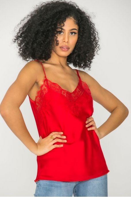 Red lace satin camisole top
