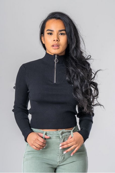 Thin black trucker neck sweater