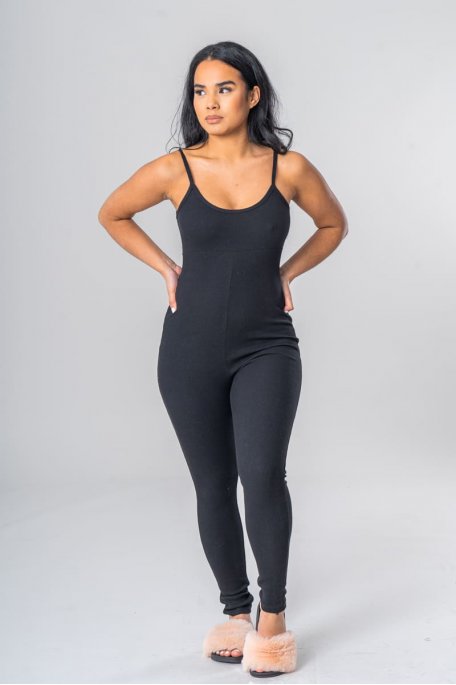 Black ribbed jumpsuit with thin straps