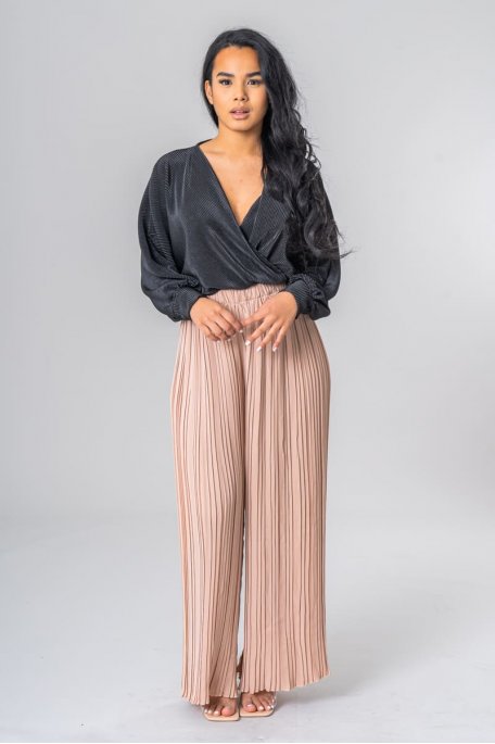 Oversize-Plissee-Hose in Beige