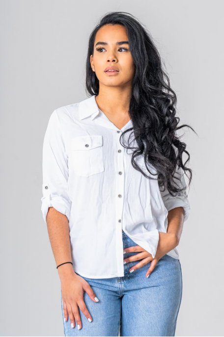Fluid shirt with rolled up sleeves white