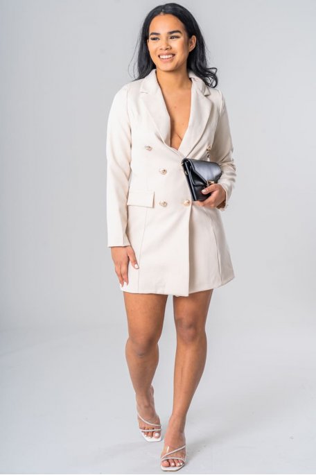 Beige long button blazer