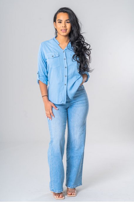 Weit geschnittene Jeans mit Gummizug in der Taille blau