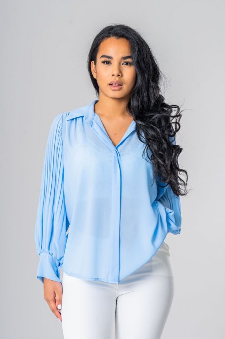 Chemise fluide manches plissées bleu