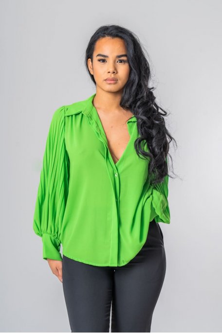 Chemise fluide manches plissées vert