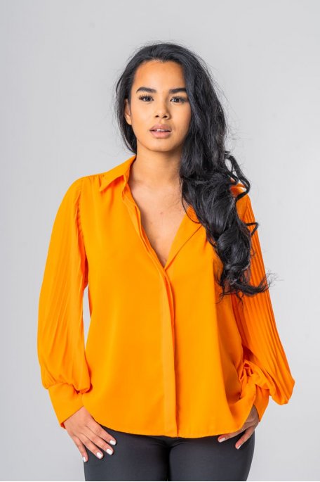 Chemise fluide manches plissées orange