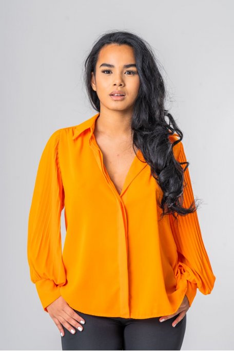 Fließendes Hemd mit plissierten Ärmeln orange