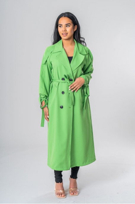 Langer Trenchcoat mit Gürtel grün