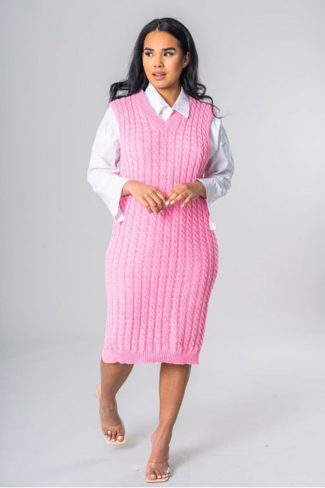 Pink V-neck sleeveless knit dress