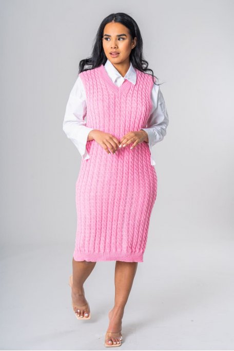Ärmelloses Strickkleid mit V-Ausschnitt rosa