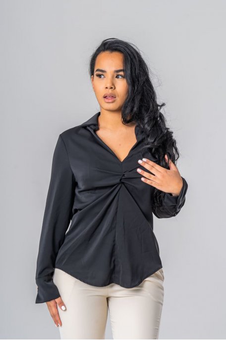 Blouse fluide col chemise noir
