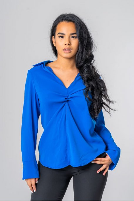 Fließende Bluse mit Ausschnitt und langen Ärmeln blau