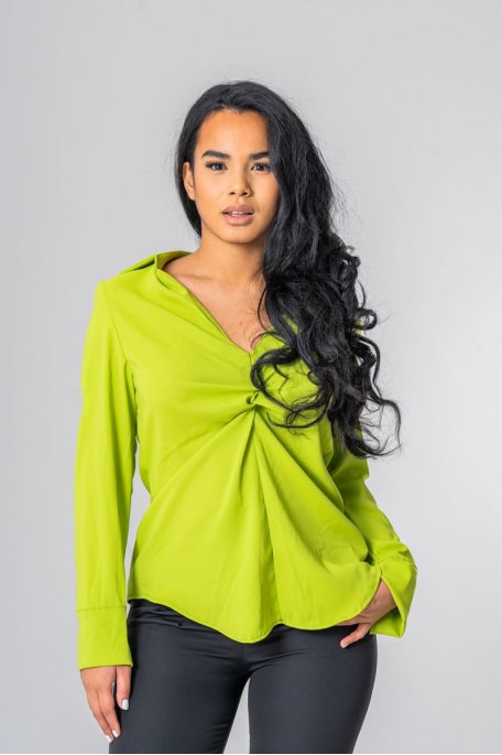 Blouse fluide col chemise vert
