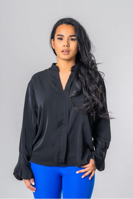 Blouse fluide col manches volants noir