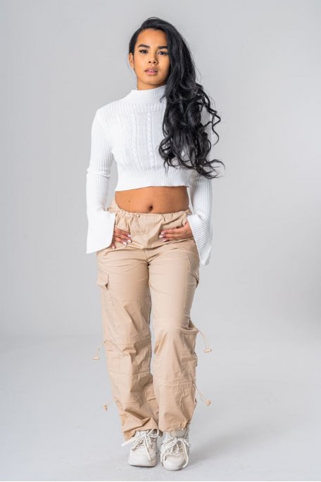 Baggy Cargo-Hose Fallschirmjacke beige