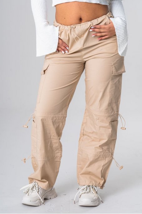 Pantalon parachute poches cargo beige Cinelle Paris mode femme