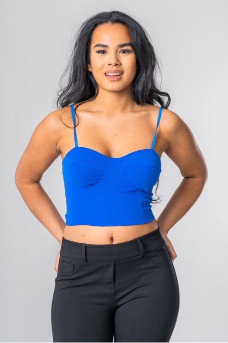 Crop top with blue elastic back and straps