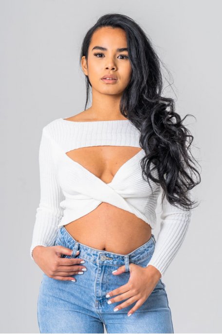 Pullover Crop Top Ausschnitt überkreuzt weiß