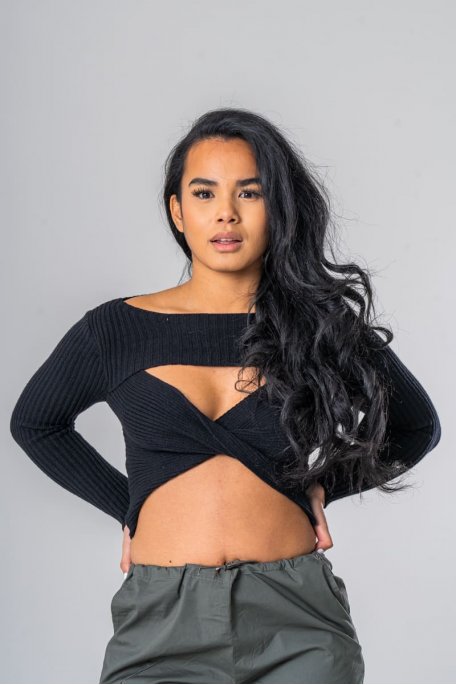 Pullover Crop Top Ausschnitt überkreuzt schwarz