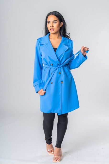 Trenchcoach mittellang mit Gürtel blau