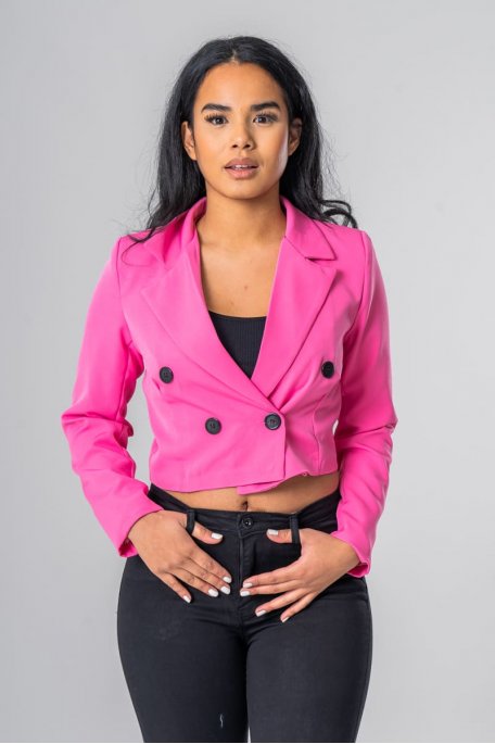 Blazer cintré court double bouton rose