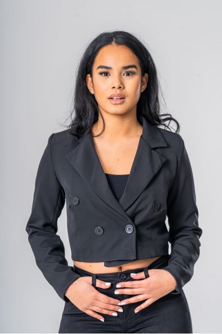 Black double button slim-fit blazer