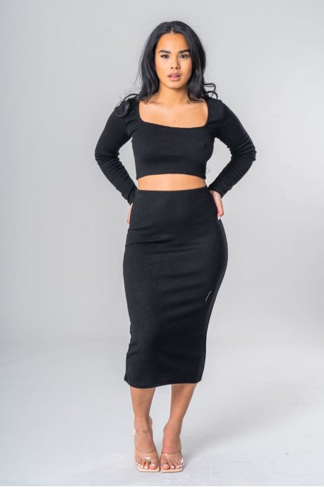 Black top-skirt set