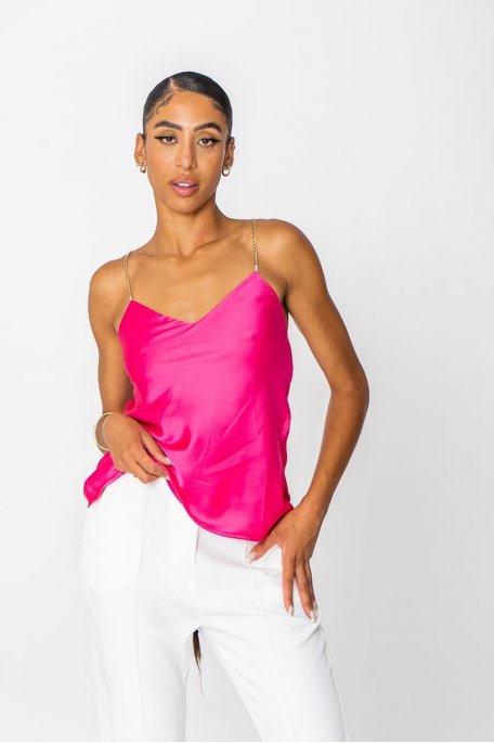 Satin top with pink chains