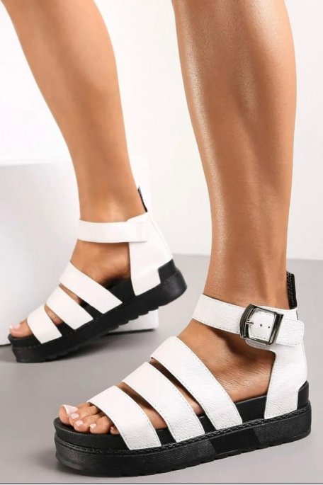 Sandals with thick soles ankle strap white