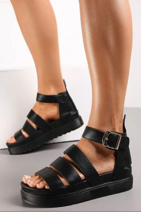 Sandals with thick soles ankle strap black