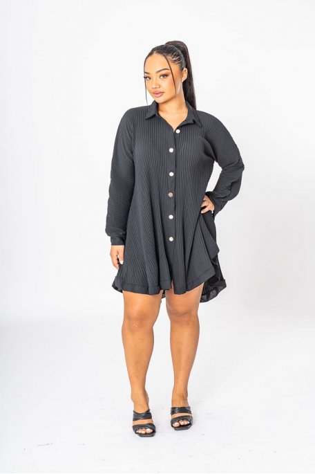 Black pleated shirt dress