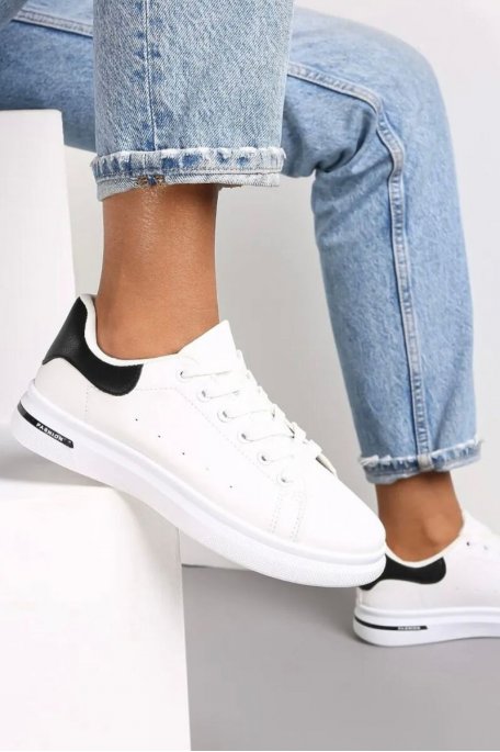 White low top sneakers with black detail