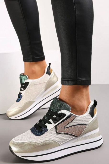 Two-material glittery gold sneakers