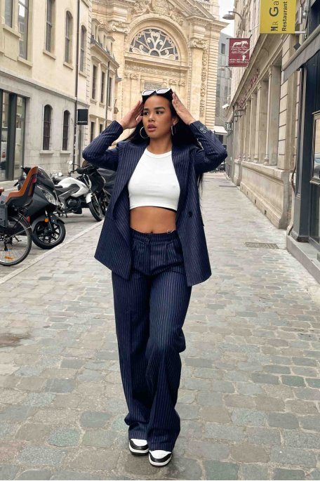 Ensemble tailleur rayé bleu
