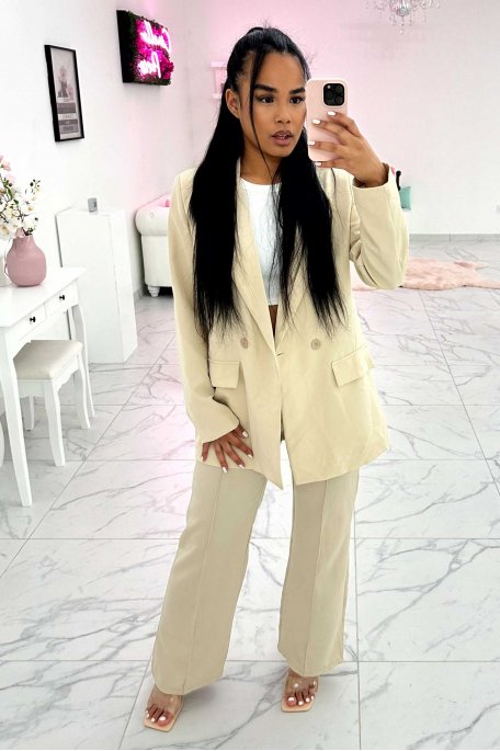 Oversized beige blazer jacket - Cinelle Paris, fashion women.